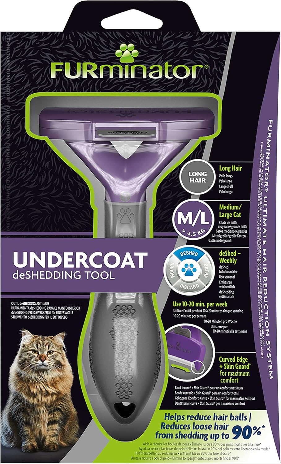 Furminator medium large long hair cat tool ergonomic purple handle
