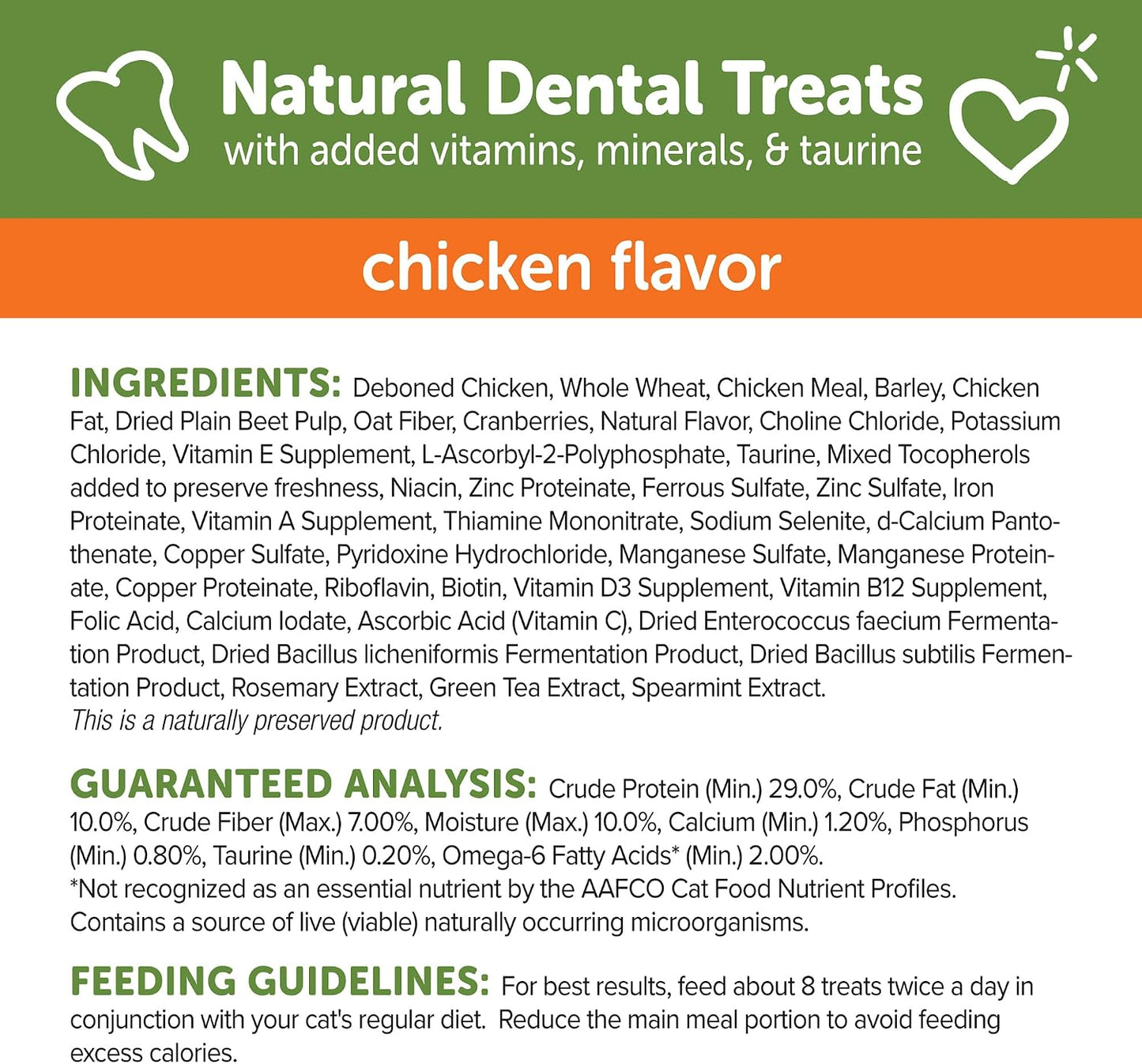 Close up of Whimzees cat dental treats product information on bag