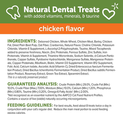 Close up of Whimzees cat dental treats product information on bag