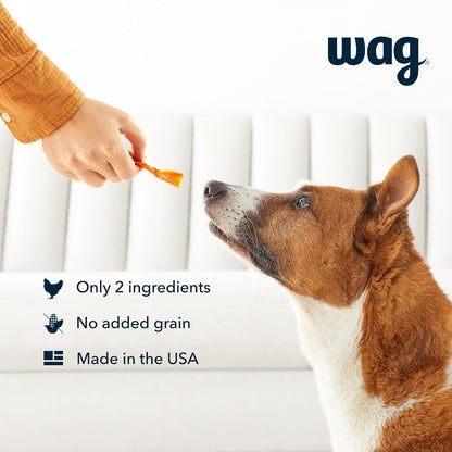 Wag chicken jerky dog treats 1 pound bag packaging