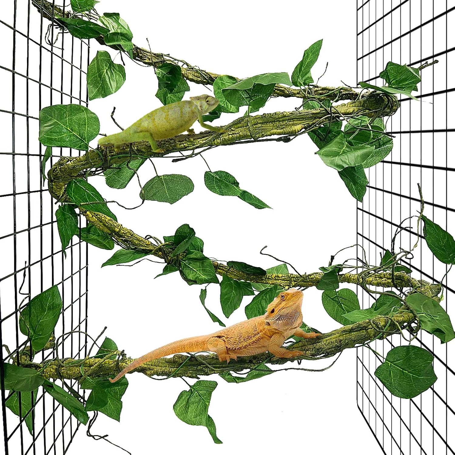 VCEPJH Medium Reptile Vines Thick Terrarium Plants 70 Inches Long Flexible Climbing Branch with Leaves Snake Tank Accessories Greenery Habitat Decor for Bearded Dragon Chameleon Gecko Lizard (Black) - Image 9