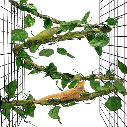 VCEPJH Medium Reptile Vines Thick Terrarium Plants 70 Inches Long Flexible Climbing Branch with Leaves Snake Tank Accessories Greenery Habitat Decor for Bearded Dragon Chameleon Gecko Lizard (Black) - Image 9