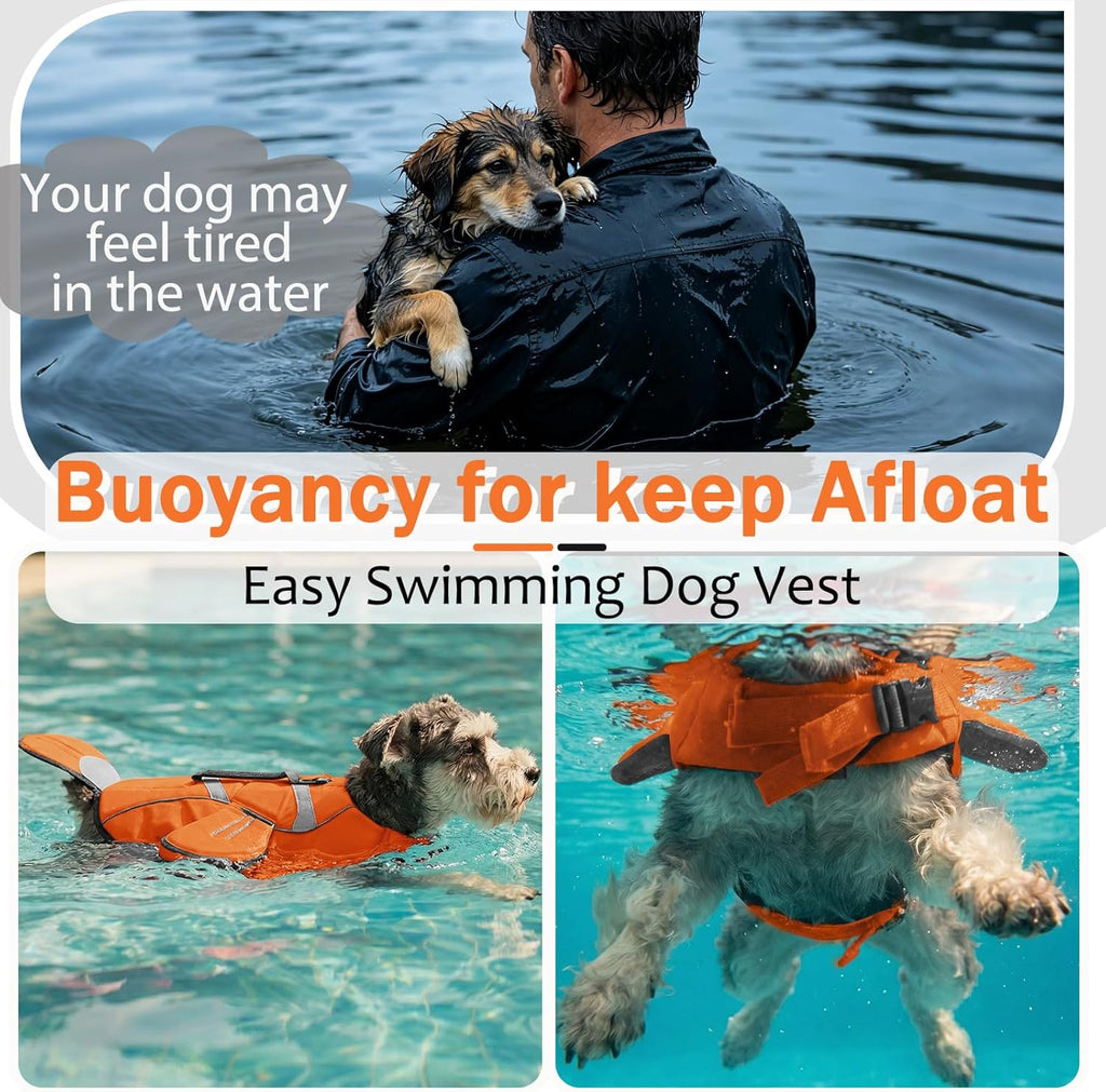 Premium Oxford cloth texture on the high-visibility DENTRUN dog life jacket.