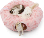 Lesure round pet cave bed styled inside a modern living room floor