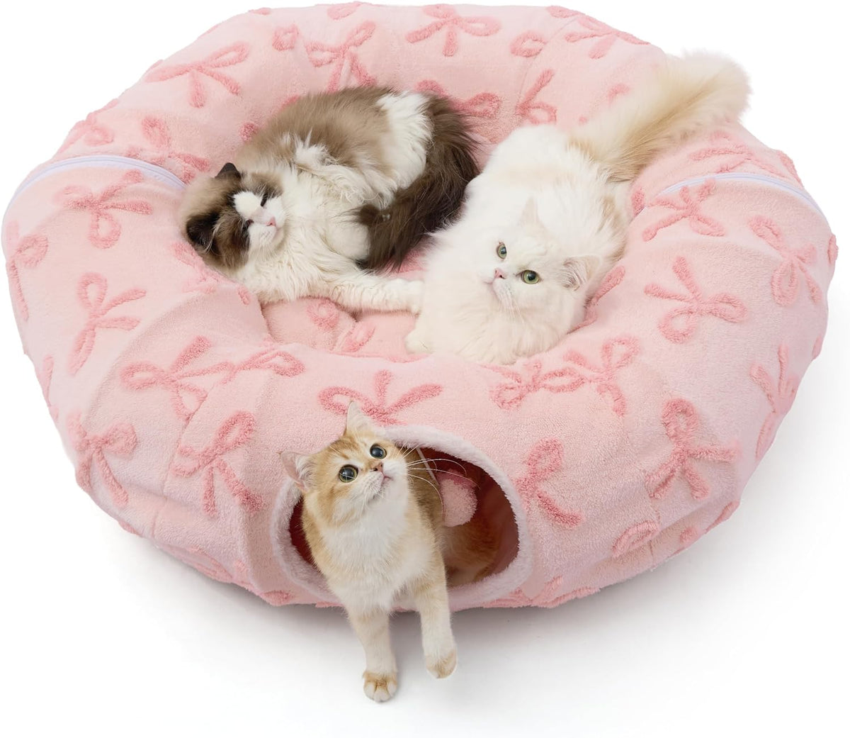 Lesure round pet cave bed styled inside a modern living room floor