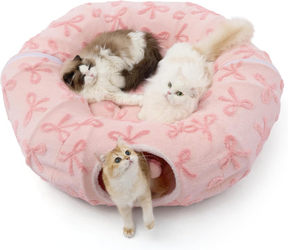 Lesure round pet cave bed styled inside a modern living room floor