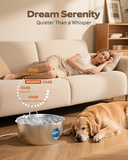 Top view of Grookpet stainless steel water bowl