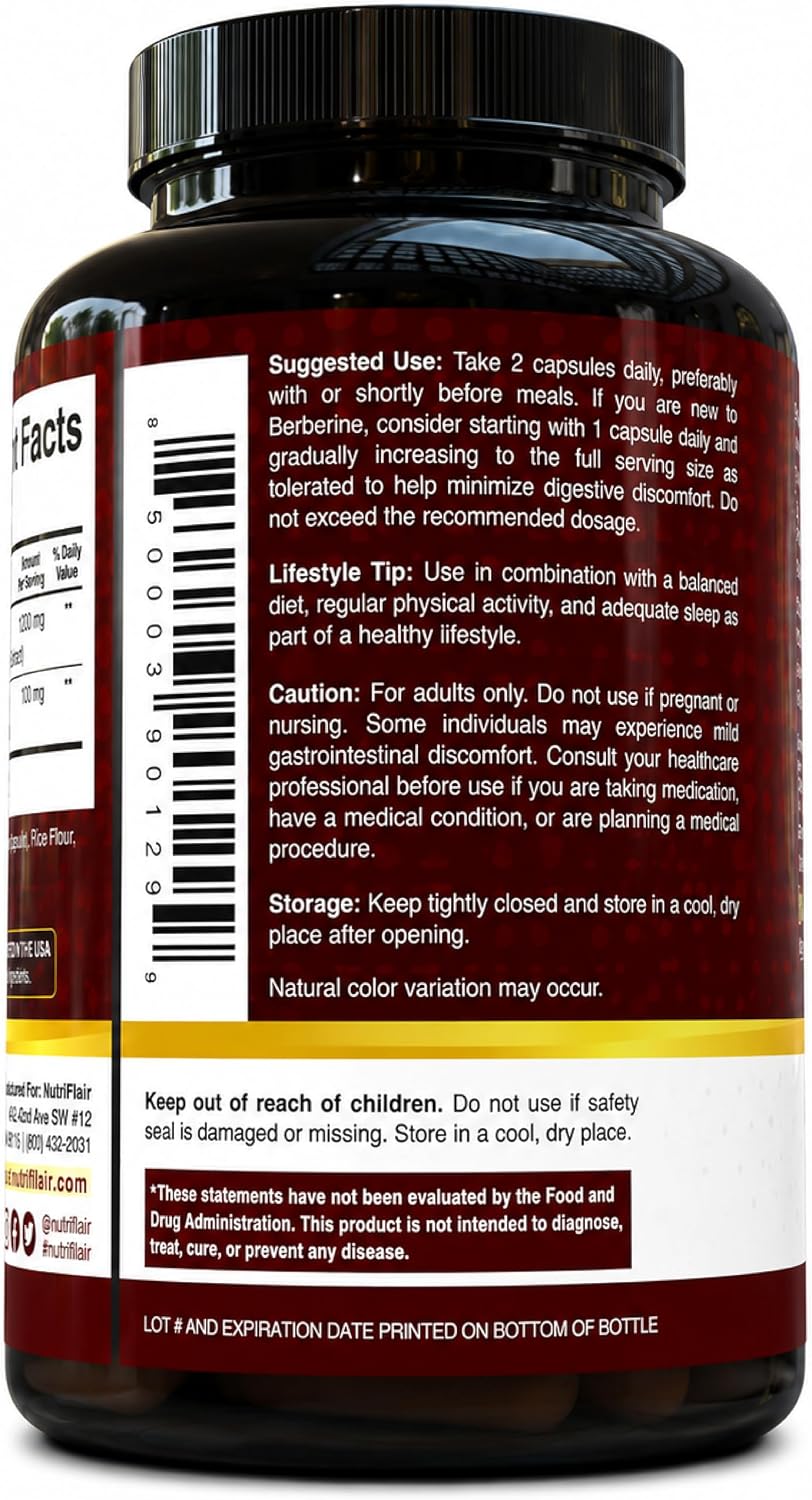 NutriFlair Berberine HCl 1200mg with Ceylon Cinnamon, 120 Capsules - Image 3
