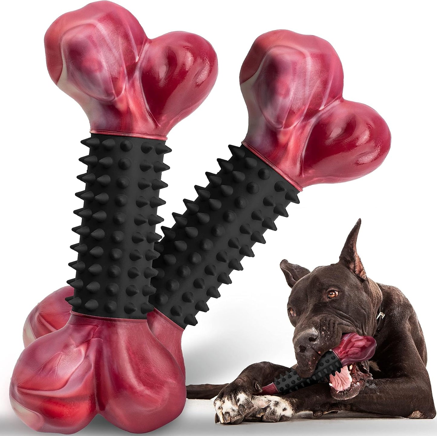 Tough Dog Toys for Aggressive Chewers: Beef Flavored Long Lasting Dog Bones for Large Dogs, Indestructible Dog Chew Toys to Keep Them Busy, Large Dog Toys for Medium & Large Breed, Red - Image 12