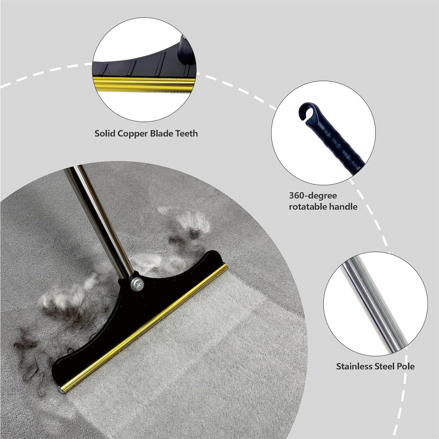 Adjustable long handle mechanism of the pet hair rake