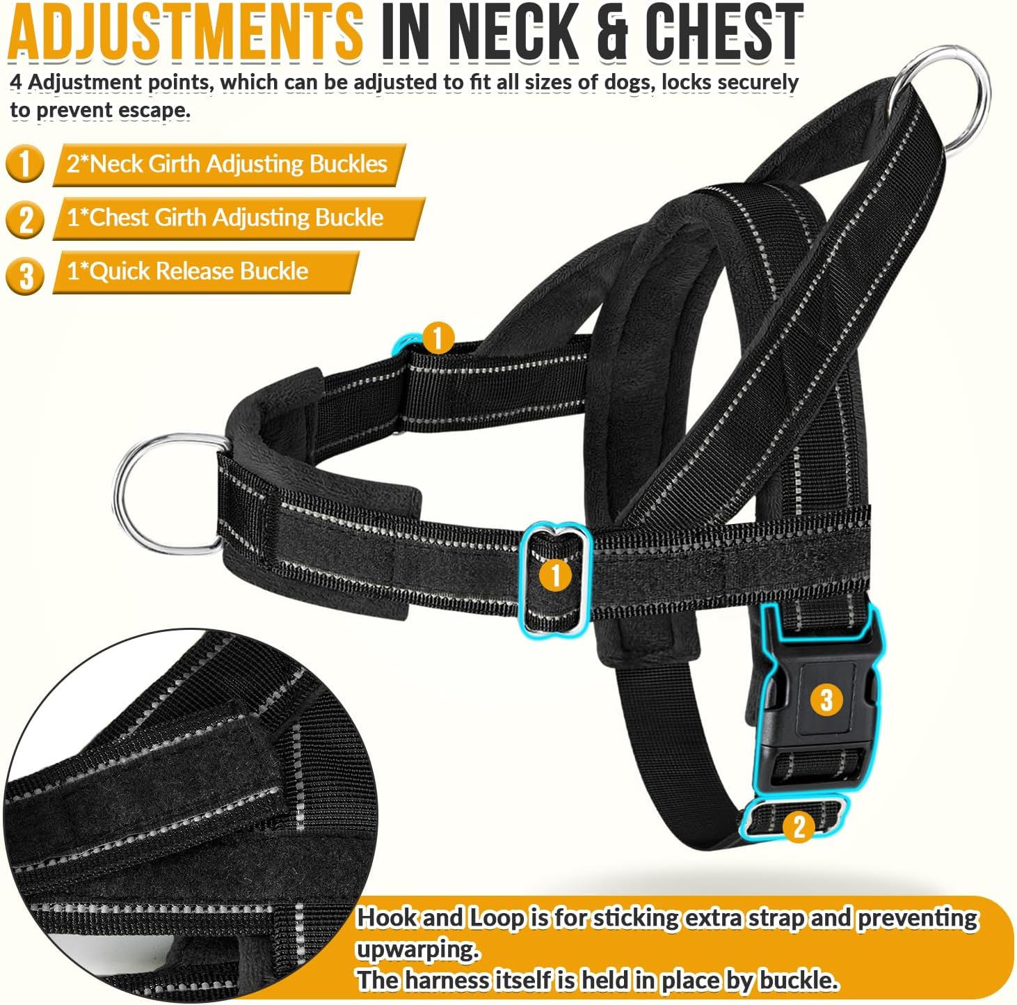 Side profile of the SlowTon medium large dog harness displaying the adjustable quick release belly buckle.
