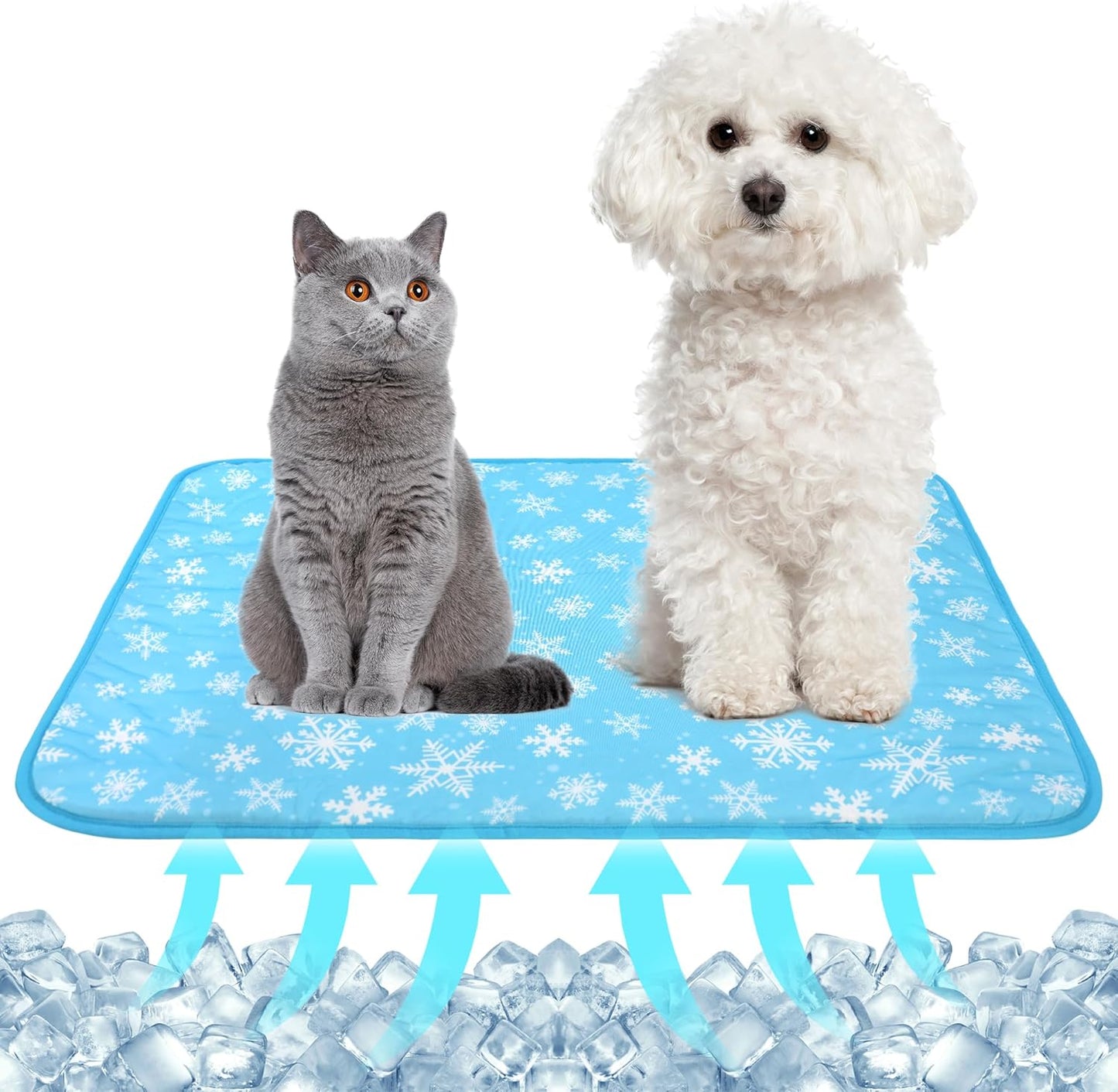 NACOCO Summer Pet Cooling Mat front view featuring the blue snowflake pattern on a clean background.