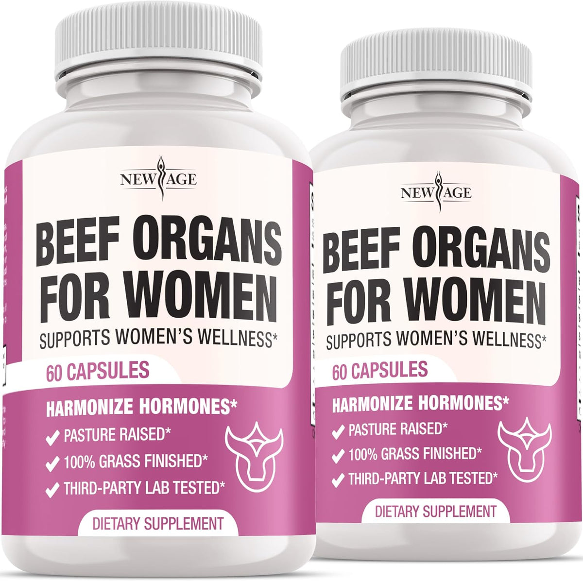 New Age beef organ supplement for women front view of 2-pack bottles