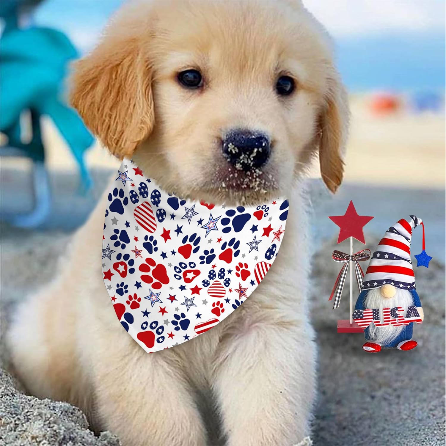 Soft and breathable polyester fabric detail of the imported patriotic dog bandana