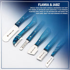 Close up of the Japanese stainless steel blades on the FLAMIA & JABZ pet grooming kit