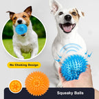 Small puppy chewing on textured rubber ball