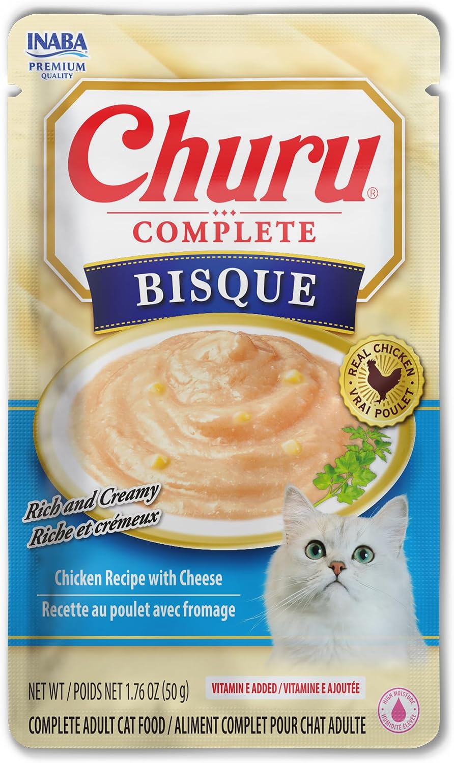 INABA Churu Complete Bisque for Cats, Grain-Free, High Protein & Moisture, Wet Cat Food with Fish Oil, 1.76oz. Pouch, 12 Pouches, Chicken Recipe - Image 10