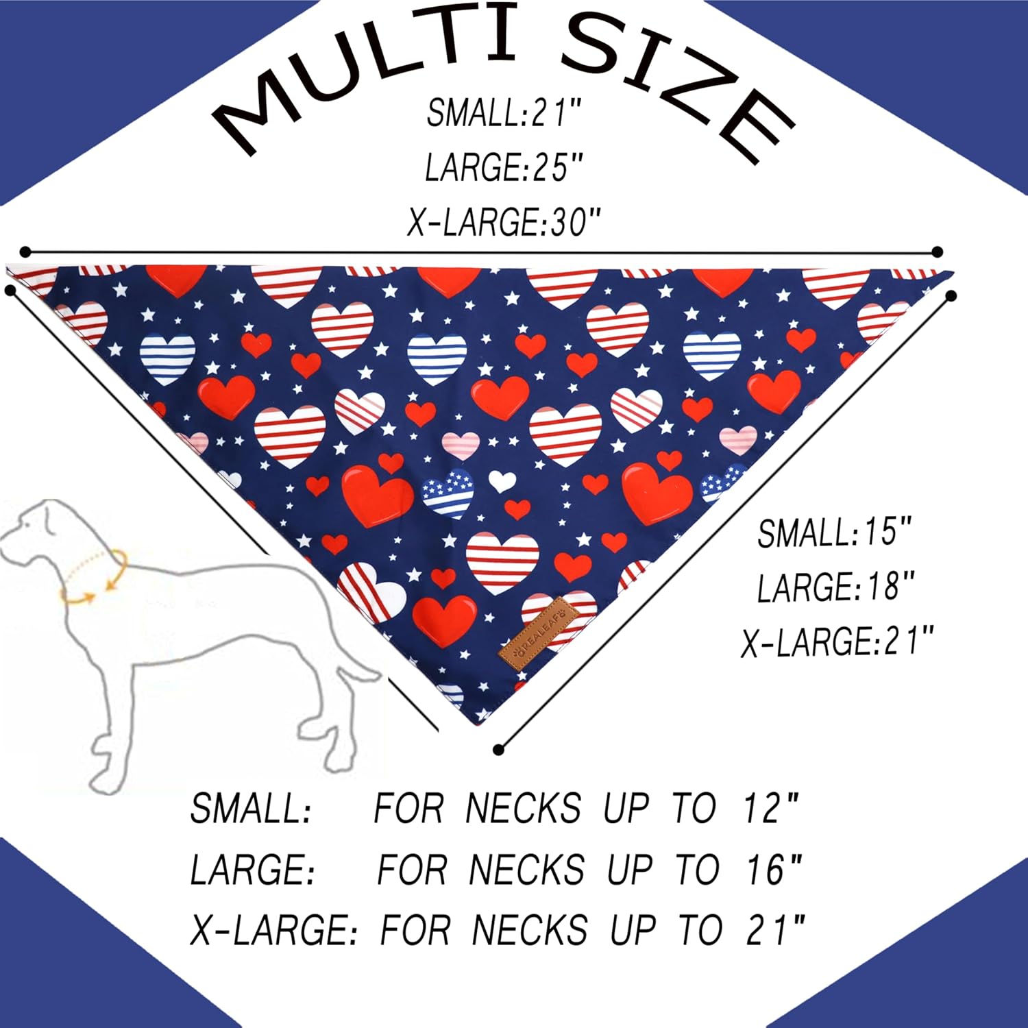 Realeaf reversible American flag pet scarf showing red white and blue heart patterns