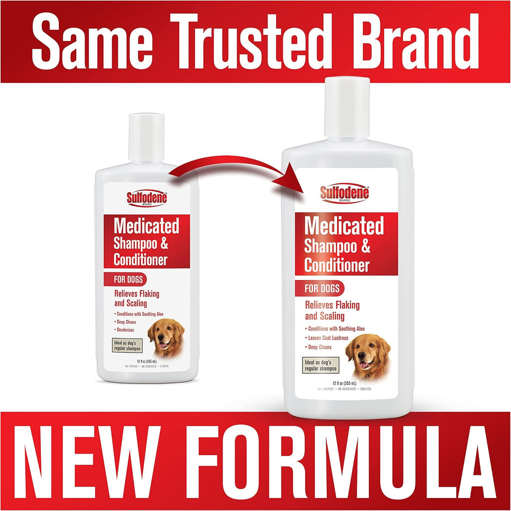Close up of Sulfodene medicated dog shampoo label details