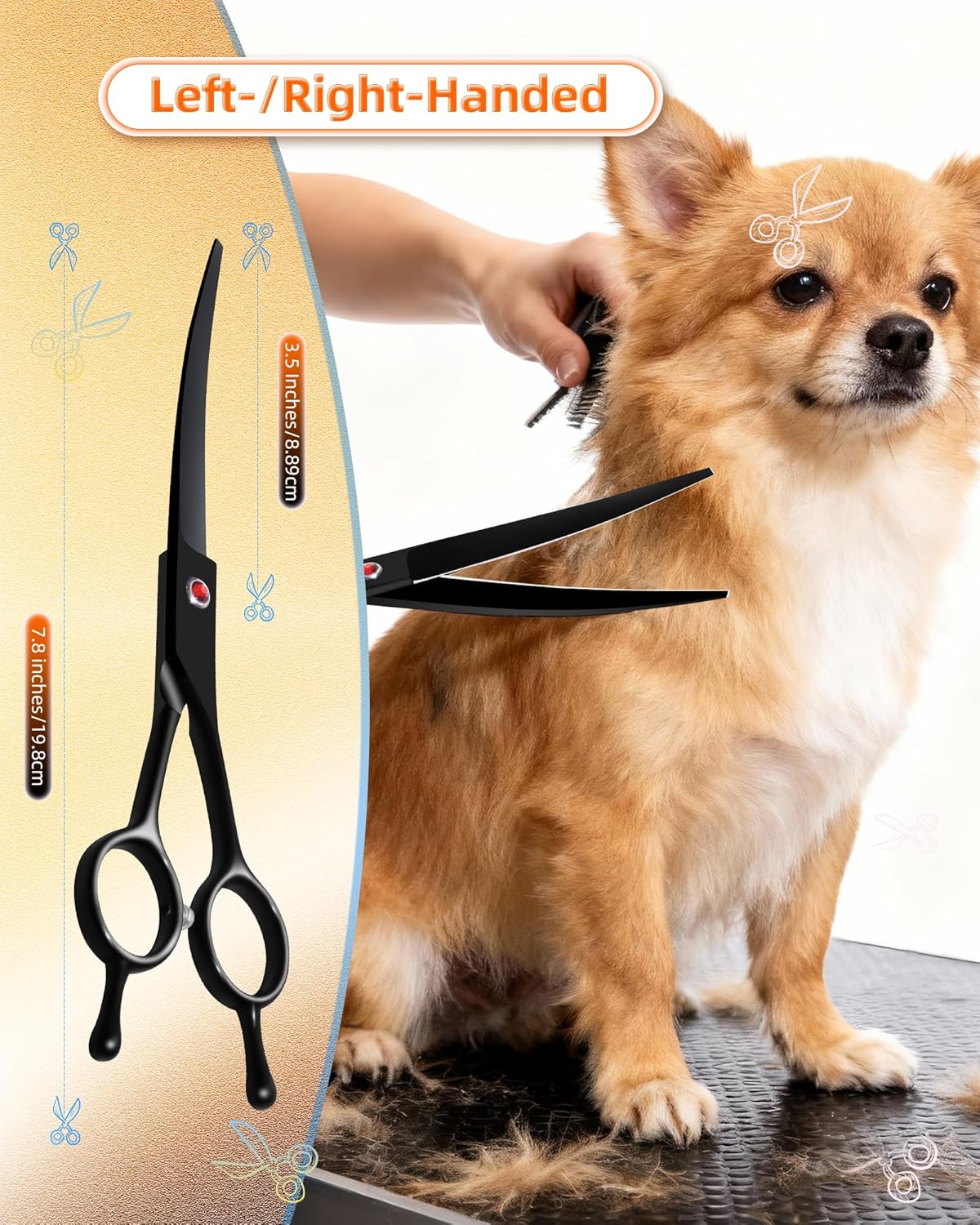 Side view highlighting the lightweight curve of the 7.9 inch grooming scissors