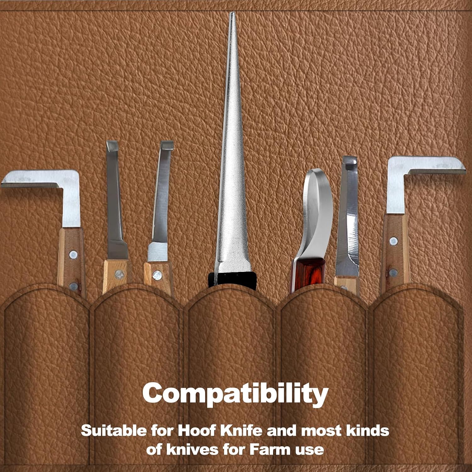 Tapered diamond blade sharpener for curved agricultural knives and hooks.