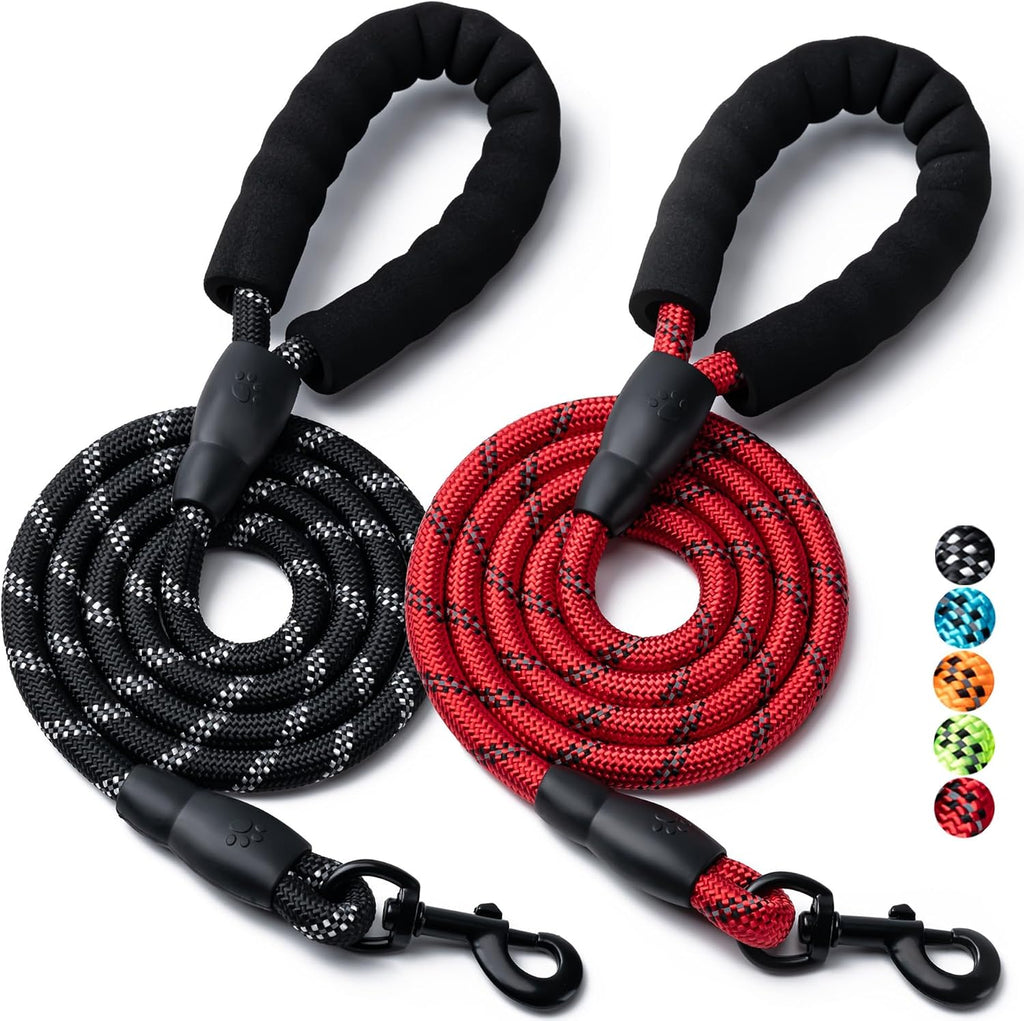 2 Pack Dog Leash, 4/5//6 FT Heavy Duty Nylon Rope Pet Leashes with Comfortable Padded Handle, Reflective Dog Leashes for Small Medium and Large Dogs (5FT-1/2,Black/Black) - Image 10