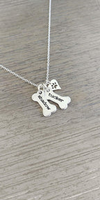Premium 925 sterling silver pet sympathy gift necklace displaying custom engraving