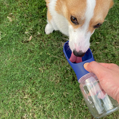 Aqua blue WePet dog travel cup with built-in drinking trough