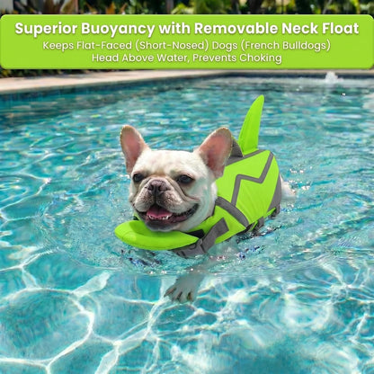 Doglay pet safety vest side profile highlighting the cute shark fin design.