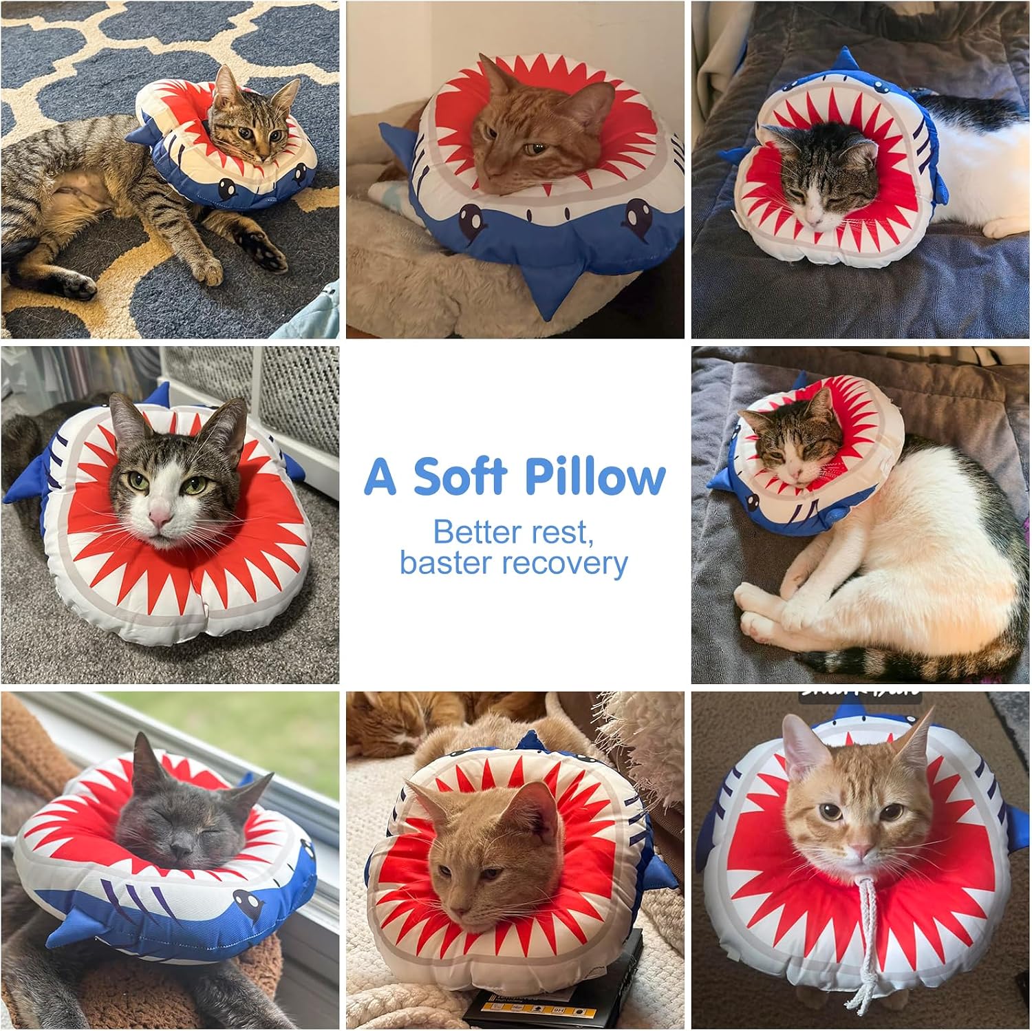Plush padded protective pet neck pillow in blue and red