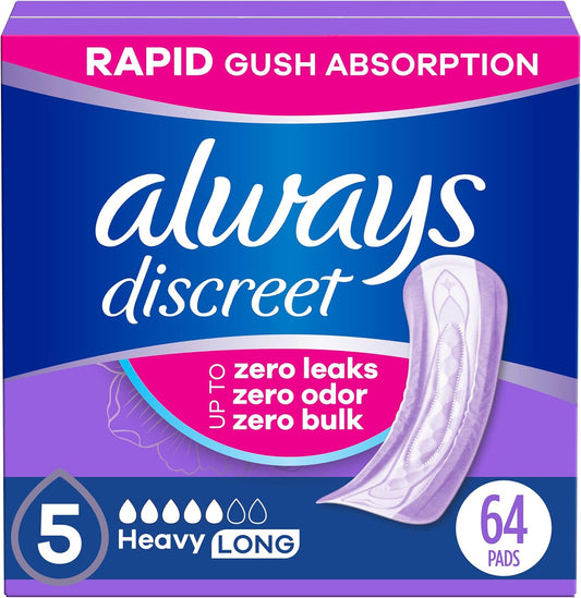 Always Discreet adult incontinence pads heavy absorbency long length front pack view