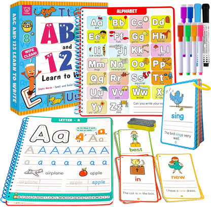 Hulupiggy preschool learning activities reusable tracing book front view showcasing colorful packaging and markers.
