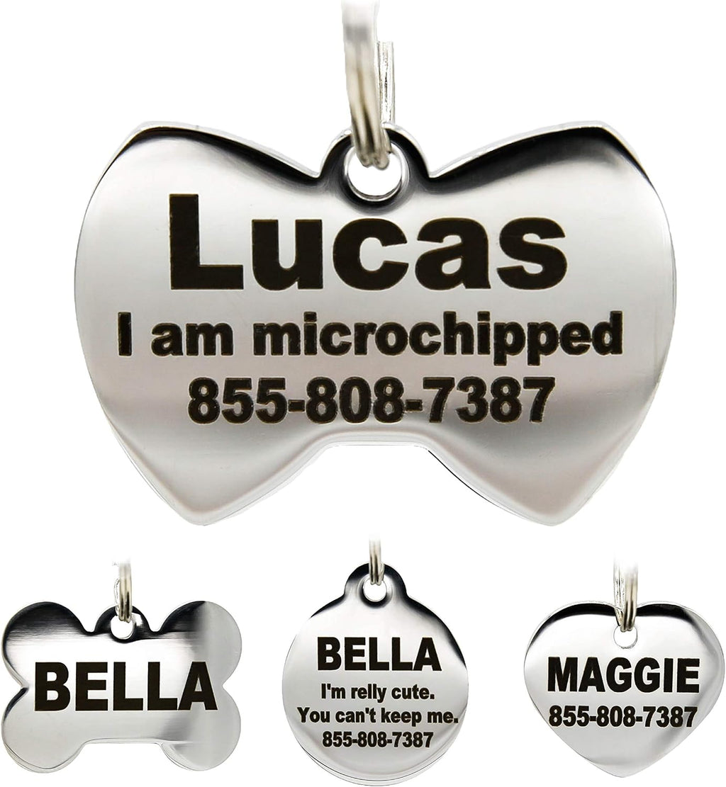 Stainless Steel Pet ID Tags - Engraved Personalized Dog Tags, Cat Tags Front & Back up to 8 Lines of Text - Bone, Round, Heart, Flower, Badge, House, Star, Rectangle, Bow Tie - Image 10