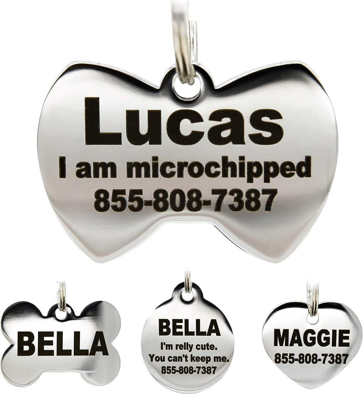 Stainless Steel Pet ID Tags - Engraved Personalized Dog Tags, Cat Tags Front & Back up to 8 Lines of Text - Bone, Round, Heart, Flower, Badge, House, Star, Rectangle, Bow Tie - Image 10