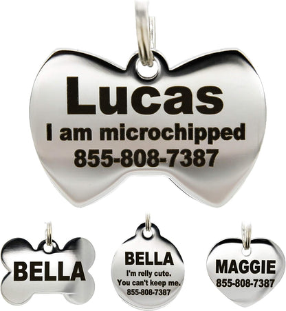 Stainless Steel Pet ID Tags - Engraved Personalized Dog Tags, Cat Tags Front & Back up to 8 Lines of Text - Bone, Round, Heart, Flower, Badge, House, Star, Rectangle, Bow Tie - Image 10