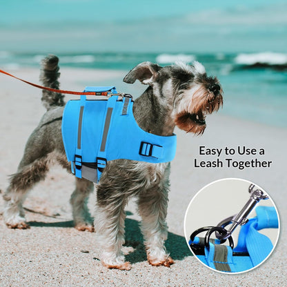 Queenmore blue large pet life jacket side view showing adjustable abdomen fit