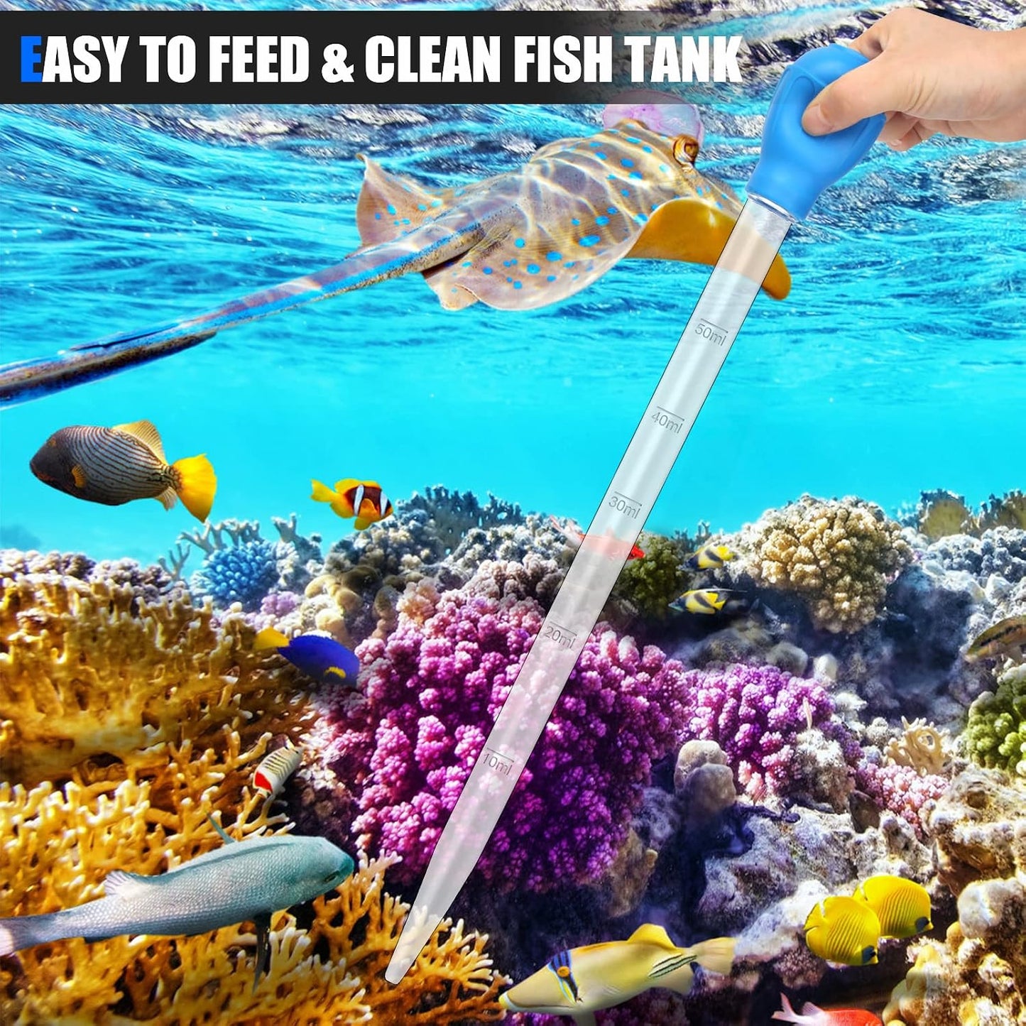 Ahier target feeding syringe and rust resistant tongs set for aquarists
