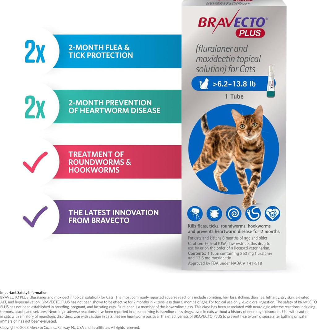 Bravecto Plus medication box for cats 6.2 to 13.8 pounds