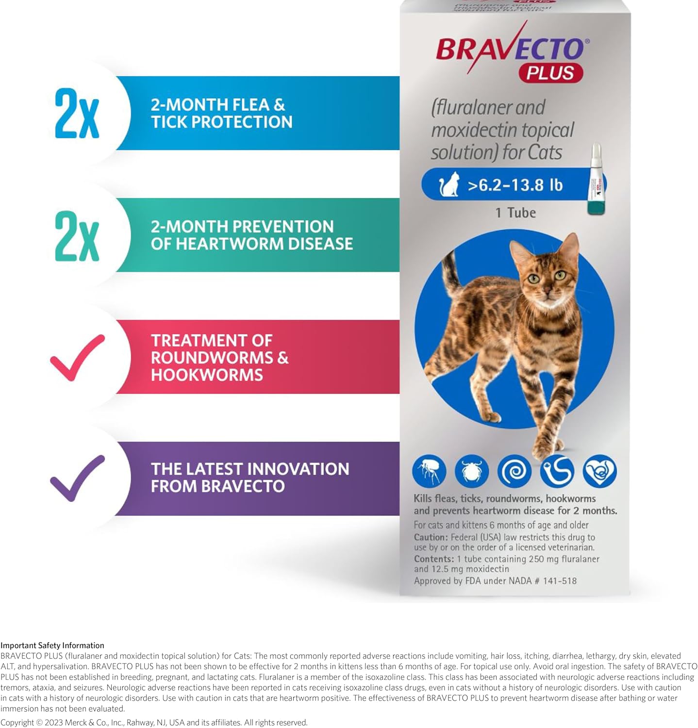 Bravecto Plus medication box for cats 6.2 to 13.8 pounds
