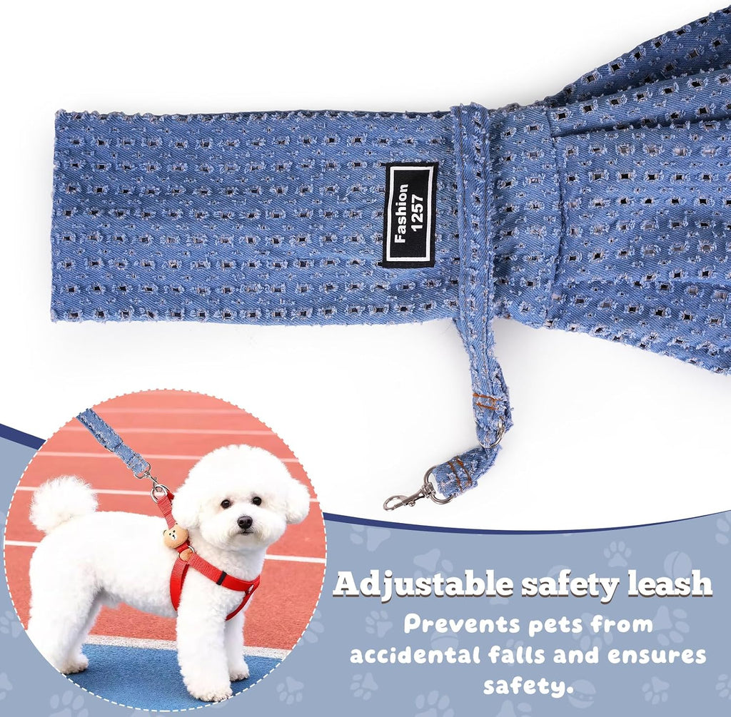 Front pocket detail of denim small pet sling carrier