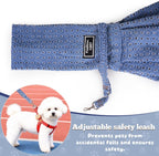 Front pocket detail of denim small pet sling carrier