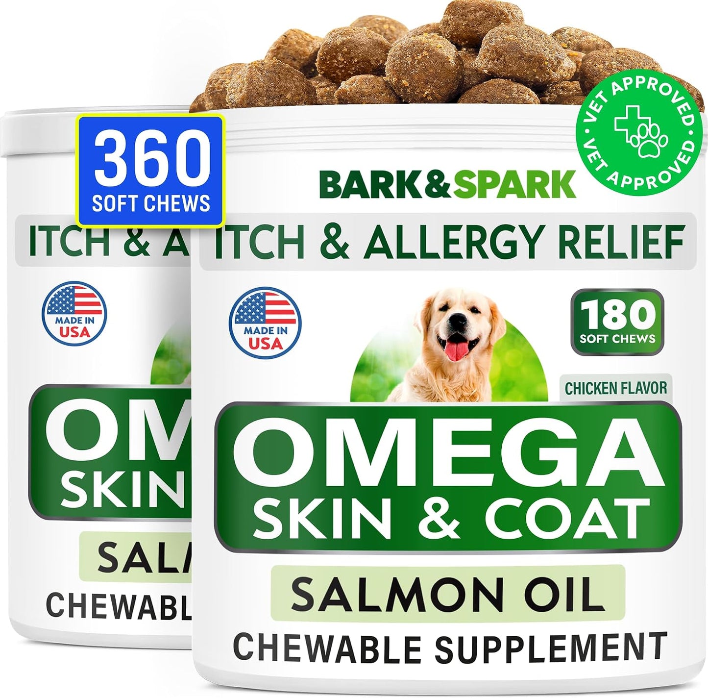 BARK&SPARK Dog Allergy Relief Soft Chews for Skin Health & Seasonal Allergies - Anti-Itch Supplement w/Omega-3, Quercetin & Bromelain Immune Treats for Dry Skin & Hot Spots - Chicken Liver - 360ct - Image 11