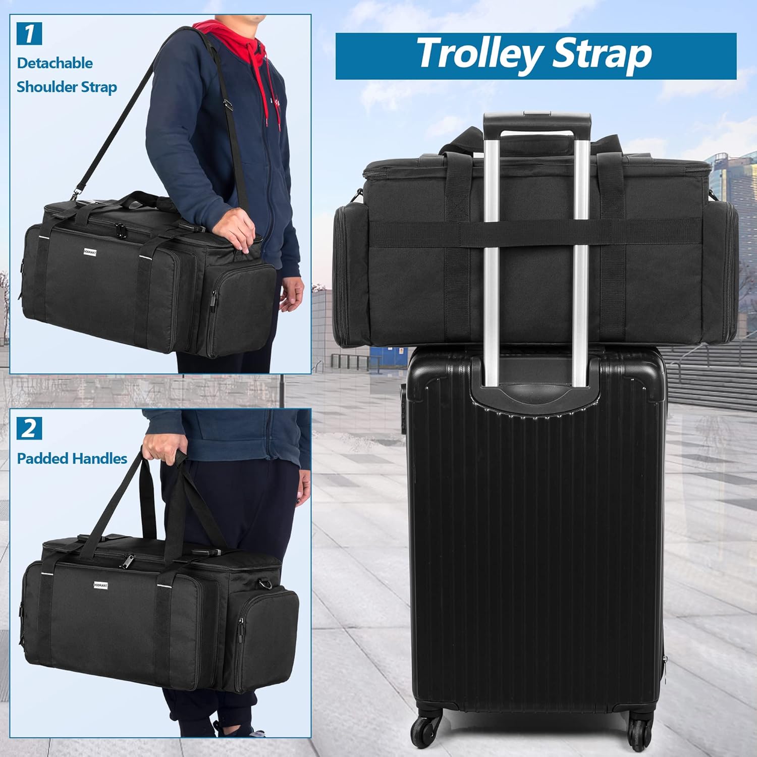 HODRANT professional cable storage case showing the top cover with four clear zipper pockets for small accessories.