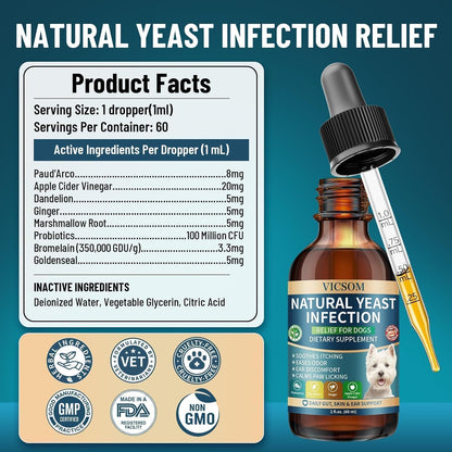 VICSOM Natural Dog Yeast Infection Treatment for Dogs, Itchy Skin & Ear Treatment Natural Support Allergy Relief, Dog Yeast Infection Relief, Support Irritation, Itching & Inflammation 60ml - Image 8