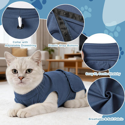 Back view of Gyuzh cat recovery suit for surgery