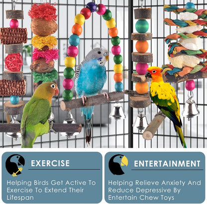 Bissap natural wood bird perch stand and climbing toys inside cage setup