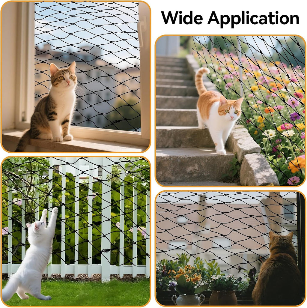 Klmnop bite proof cat netting customized and installed over a large open window frame.