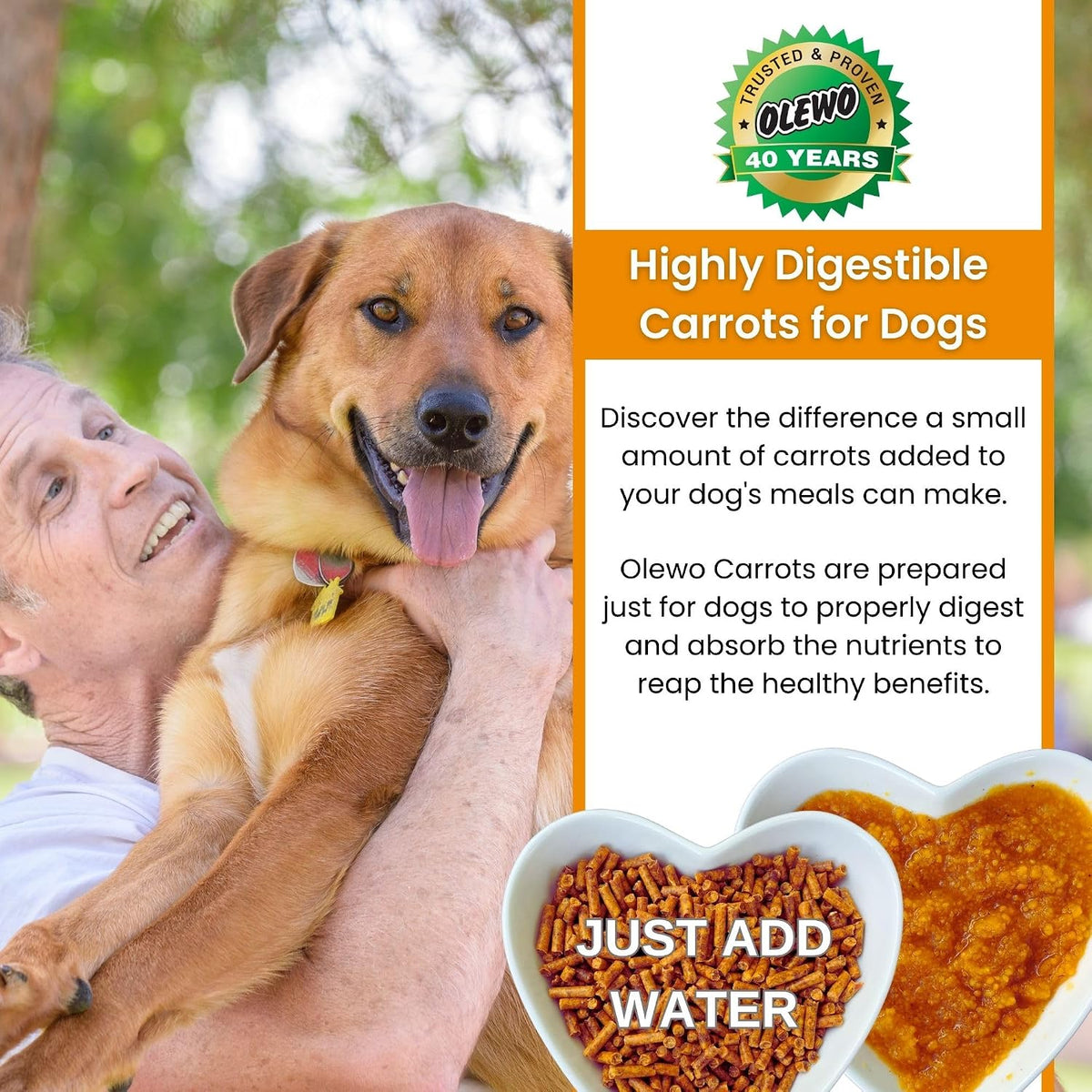 Close up of dehydrated Olewo carrot pellets for dogs