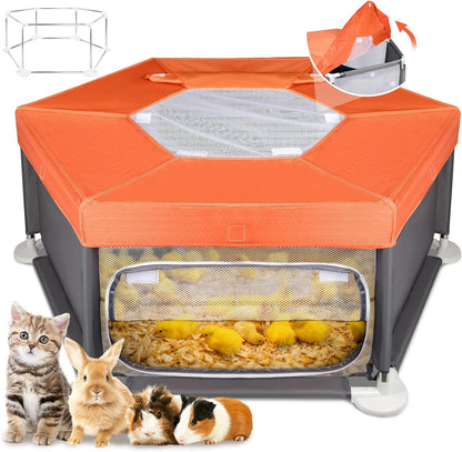 45"x45"x19.7" Sturdy Stainless Steel Frame Small Animal Playpen, Brooder Box for Chicks with Removable Roof & Bottom Pad for Easy Cleaning, Pet Playpen for Ducks, Kittens, Bunnies, Quails, Guinea Pigs - Image 1