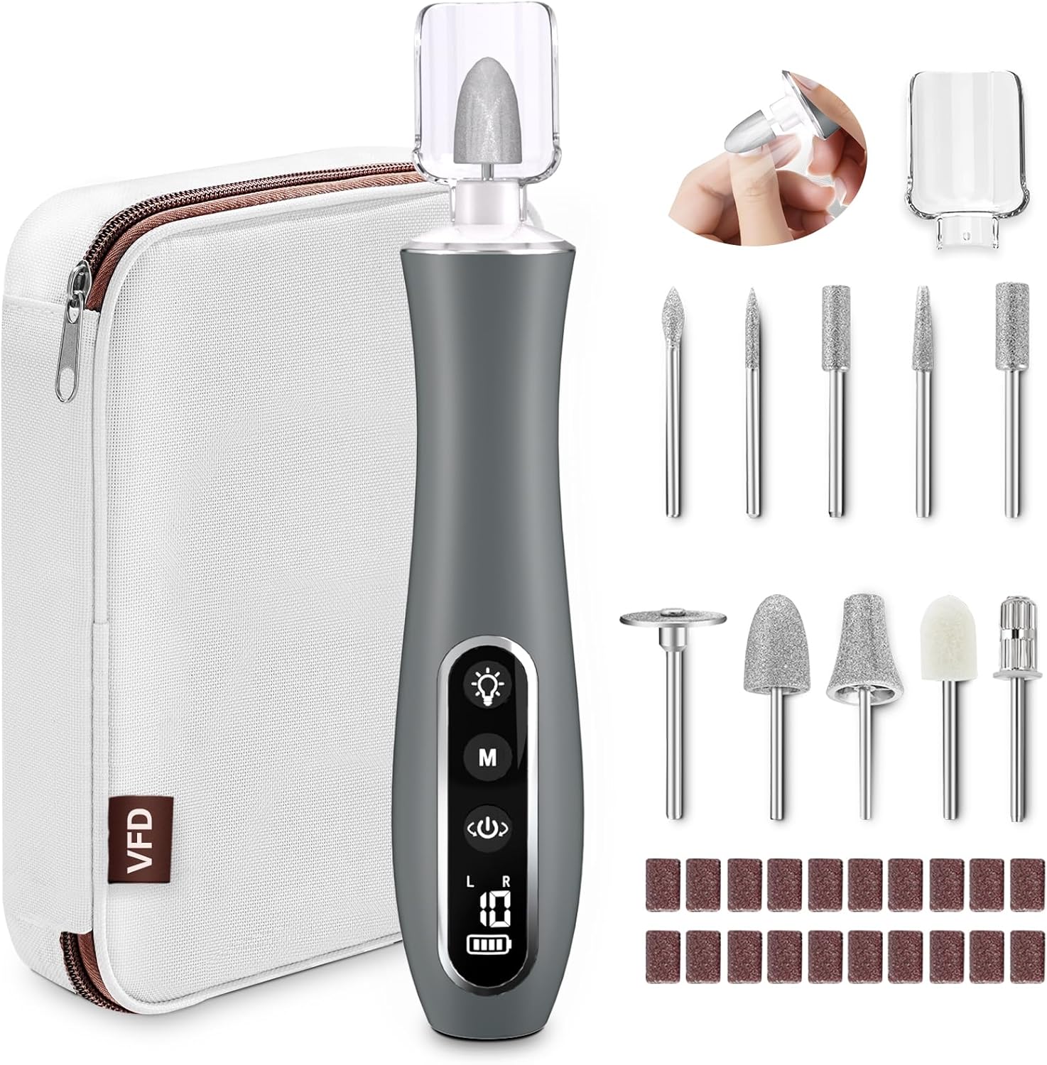 VFD cordless electric nail file drill front view professional kit
